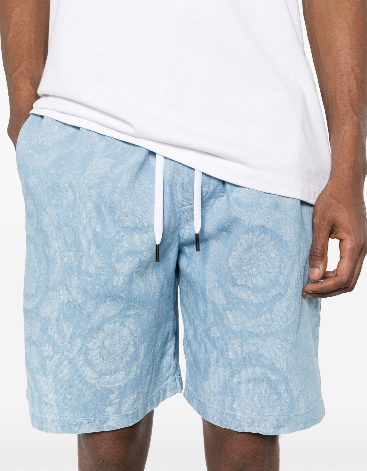 Versace
patterned-jacquard chambray shorts